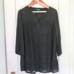 NWT Sharagano Black Lace Detail Blouse 2X